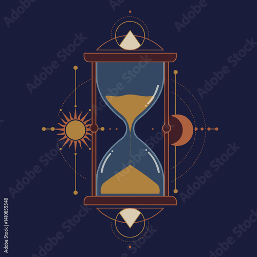 Obraz na płótnie Hourglass design with symbolic elements on a dark background Esoterics w salonie