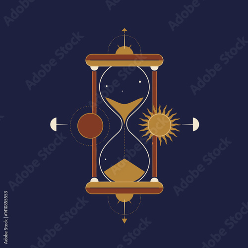 Obraz na płótnie Hourglass symbol with sun and moon on dark background Esoterics w salonie
