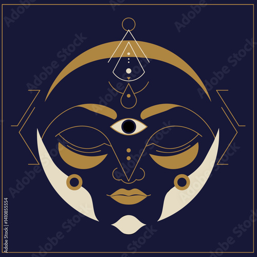 Obraz na płótnie Abstract geometric female face illustration in dark colors Esoterics w salonie