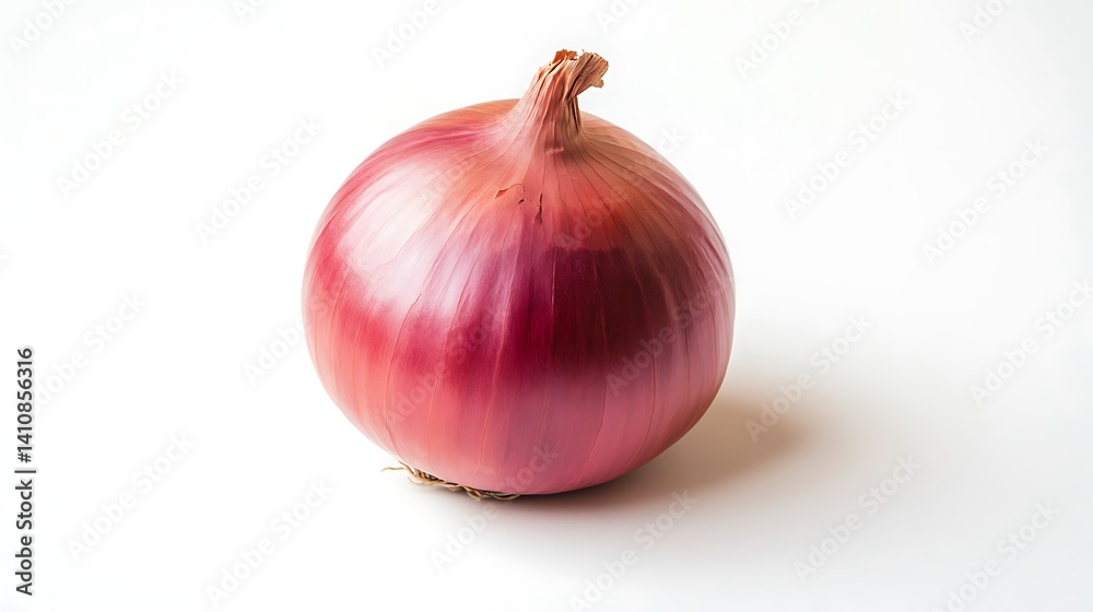A single onion, isolated with soft lighting, presenting a natural, professional food photography look on a white background
