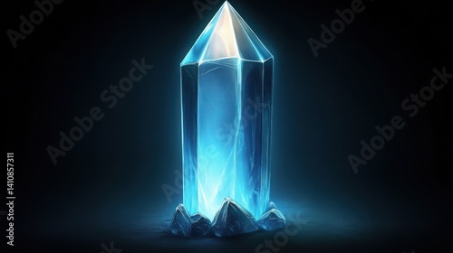 A glowing blue crystal magical fantasy element game asset digital art