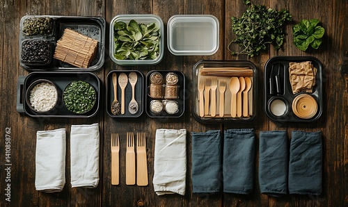 Sustainable Food Containers and Utensils Flatlay