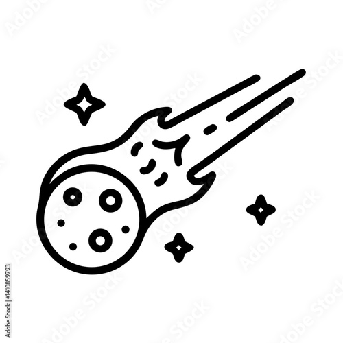 Comet flying through space with stars icon, vector