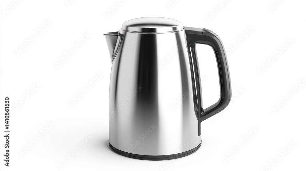 A sleek stainless steel electric kettle, isolated on a white background to showcase its polished finish