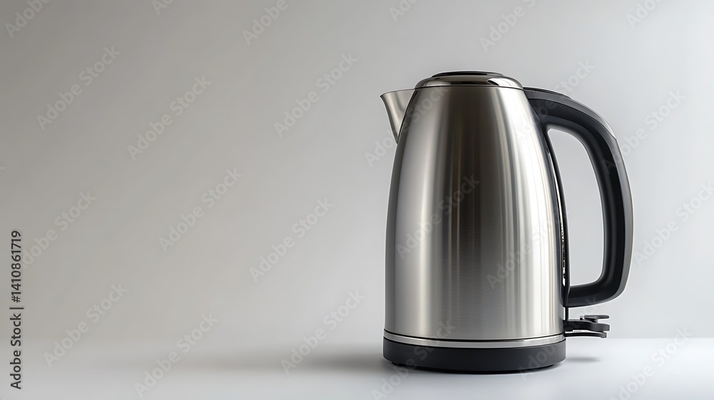 A sleek stainless steel electric kettle, isolated on a white background to showcase its polished finish