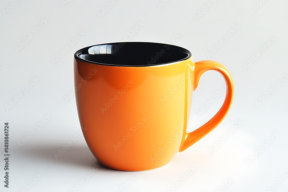 A small orange mug with a black interior, placed on a white background, emphasizing its bold color contrast and clean lines