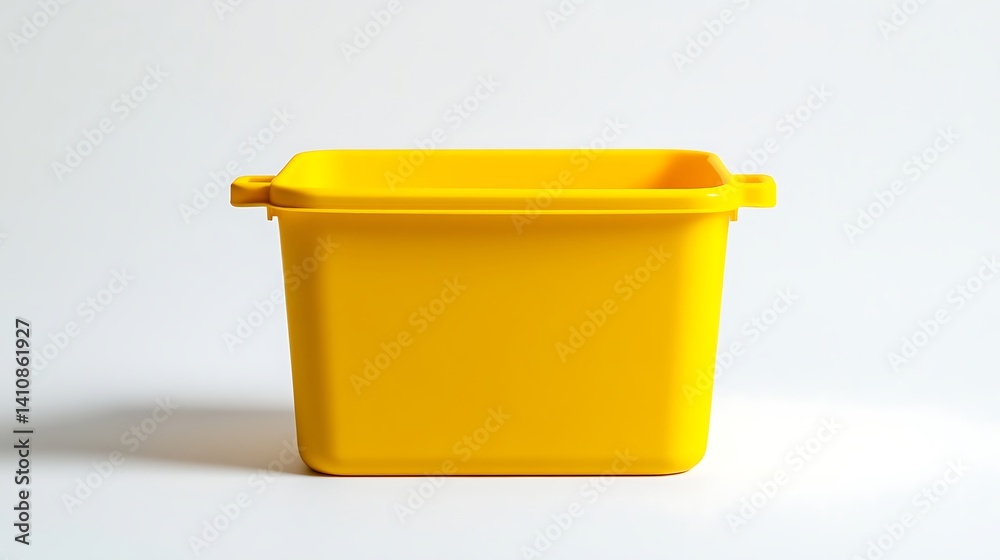A small, yellow storage container with a simple handle, isolated on a white background, ideal for organizing and storing everyday items