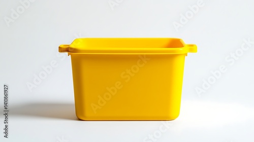Obraz na płótnie A small, yellow storage container with a simple handle, isolated on a white background, ideal for organizing and storing everyday items w salonie