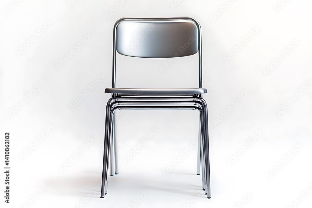 A stackable minimalist chair with a steel frame, isolated against a white background, highlighting its clean, functional design