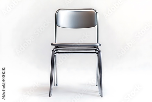 Obraz na płótnie A stackable minimalist chair with a steel frame, isolated against a white background, highlighting its clean, functional design w salonie