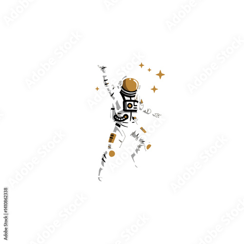 Astronaut in space with stars and gold accents