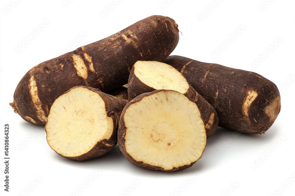 Elephant yam, isolated on a white background, captured with a clean clipping path for a minimalist food shot
