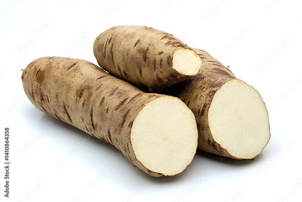 Elephant yam, isolated on a white background, captured with a clean clipping path for a minimalist food shot