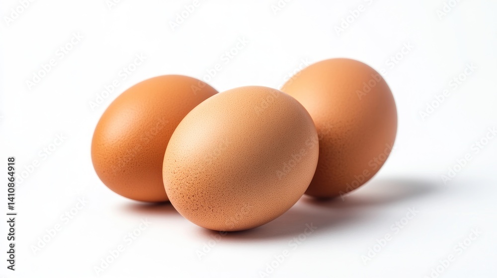 Fresh eggs, isolated on a white background, captured in a way that emphasizes their simplicity and natural beauty.