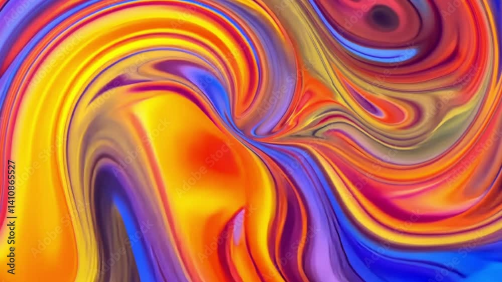 Abstract swirls of orange blue yellow and purple paint creating a vibrant and colorful design