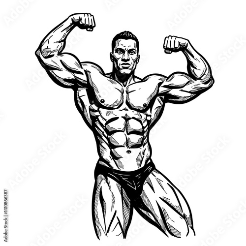 Strong male bodybuilder posing confidently in a gym setting  