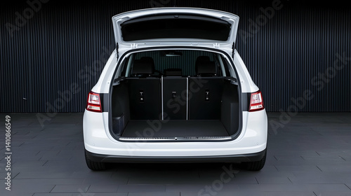 Empty White Car Trunk Interior In Modern Garage