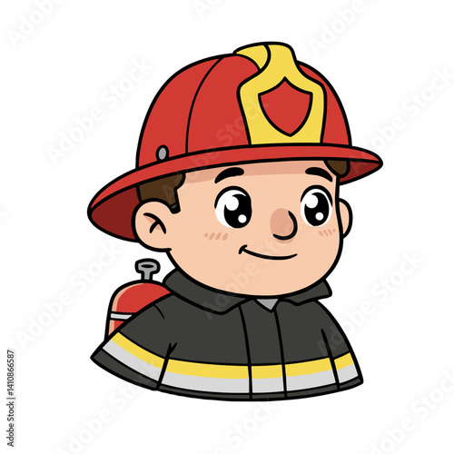 Cartoon firefighter character smiling with a fire helmet  
