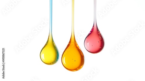Obraz na płótnie Liquid gelatin drops, suspended in mid-air against a white background, isolated for an artistic and clean product shot. w salonie