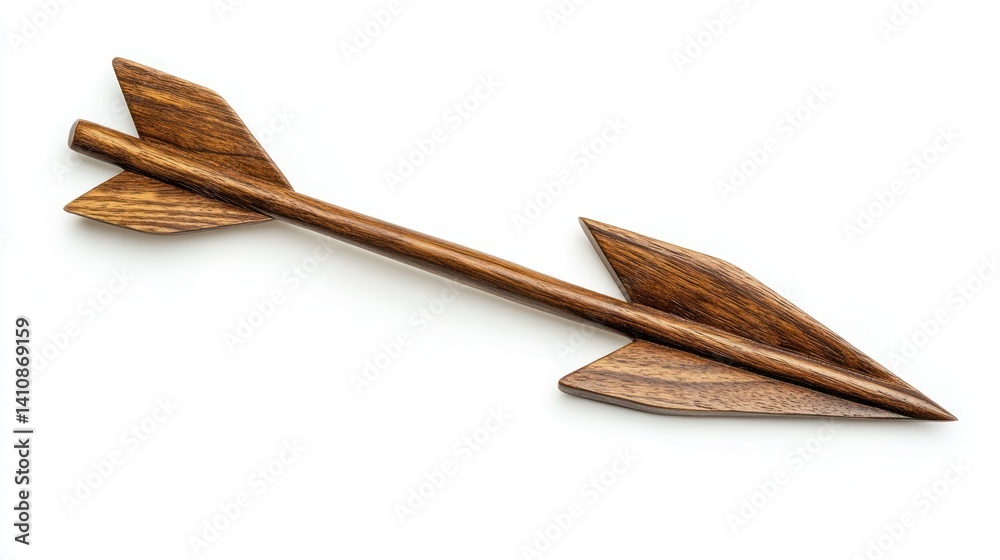 Wooden arrow with a polished finish, isolated on a bright white background