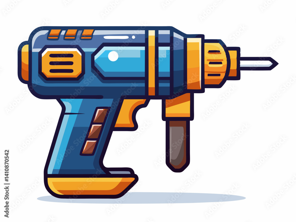 A high-quality vector of a handheld electric drill with drill bit and trigger, modern design, isolated on white A high-quality vector of a handheld electric drill with drill bit and trigger, modern design, isolated on white