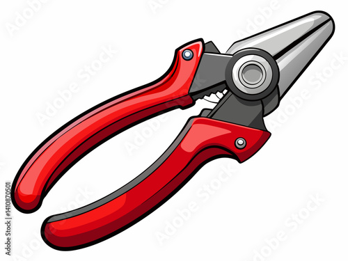 A sharp wire cutter tool vector with red insulated handles and short cutting blades, isolated on a white background.