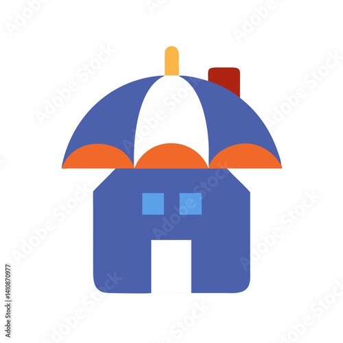 Shelter house with umbrella illustration in vibrant colors  