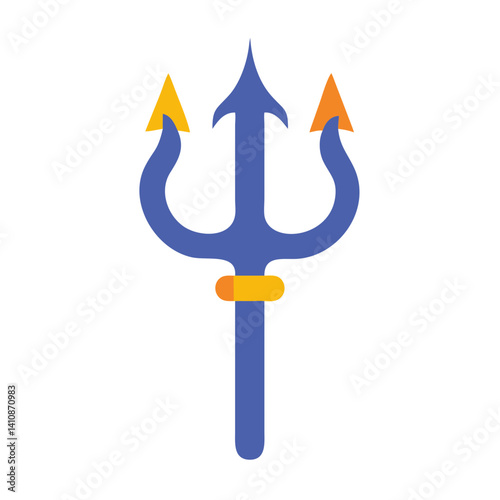 Trident illustration in flat style with blue and orange colors  