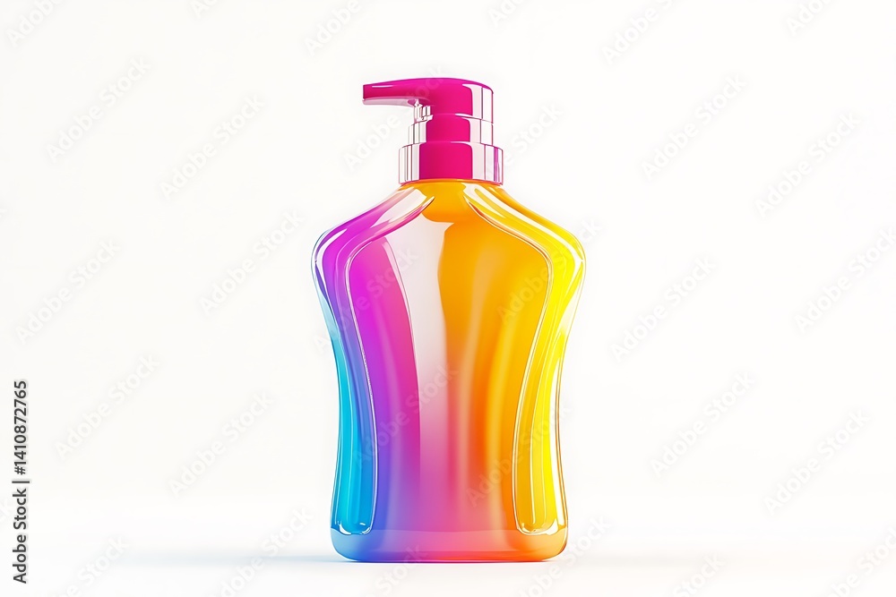 A vibrant 3D-rendered face wash bottle, featuring bright colors and set against a clean white background