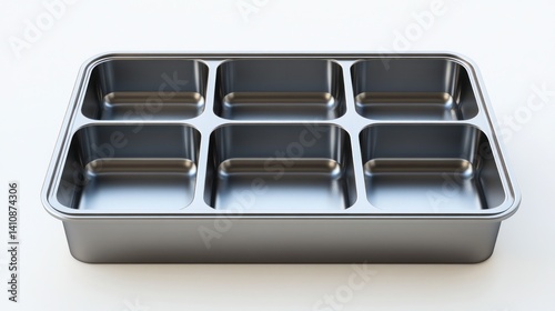 Obraz na płótnie An open metallic container with compartments, designed for organizing tools or supplies, isolated on a white background w salonie