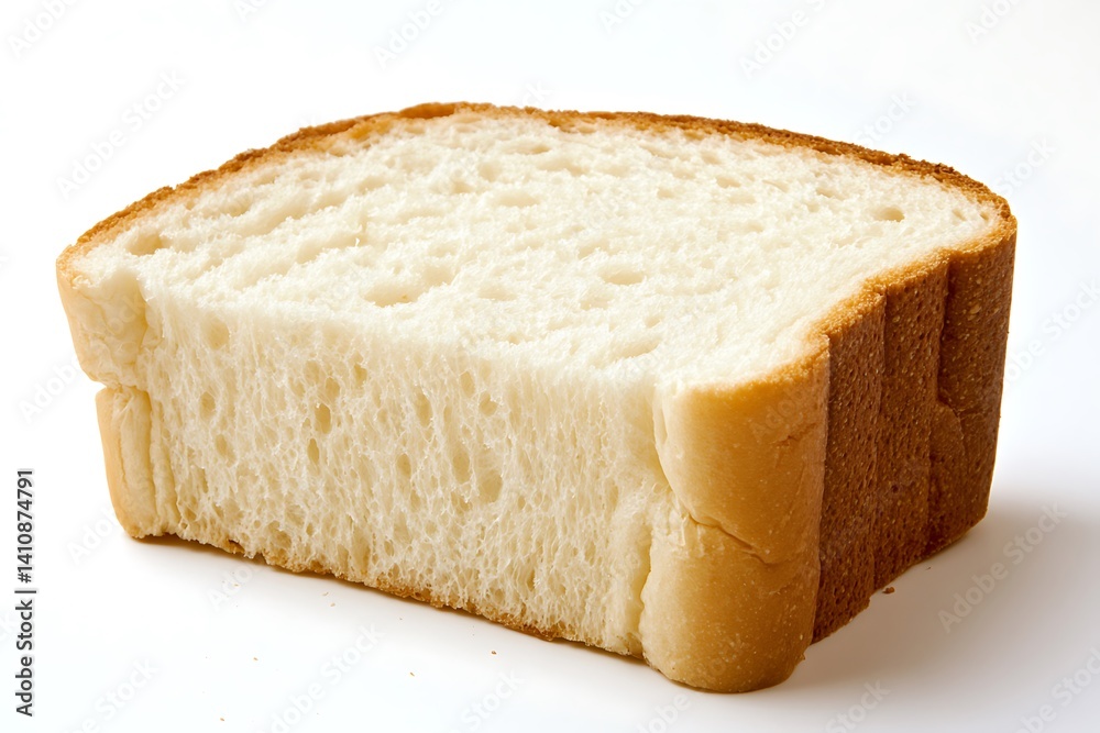 Another slice of white bread, isolated on a white background, capturing its fresh, soft texture.