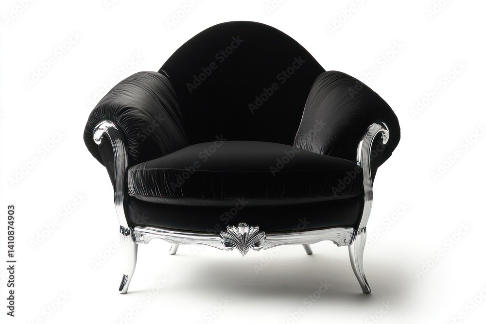 Black and silver armchair, isolated against a white backdrop, showcasing its elegant design for an interior design product photo.