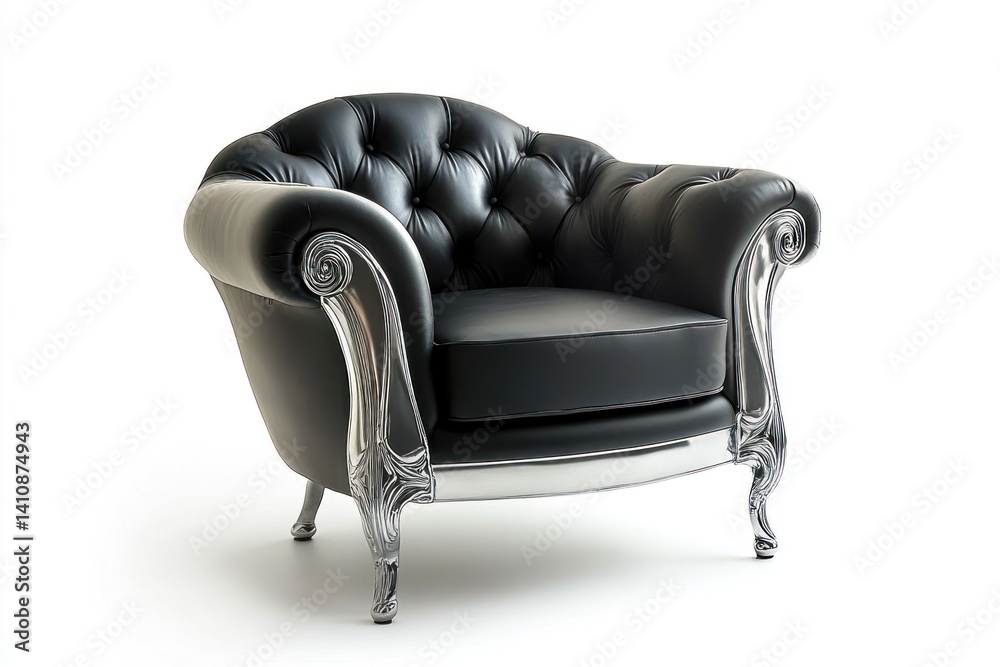 Black and silver armchair, isolated against a white backdrop, showcasing its elegant design for an interior design product photo.