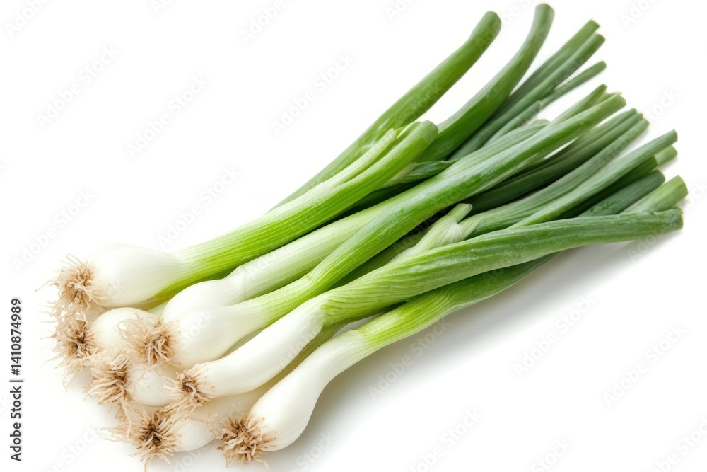 Chopped green onions, isolated on a white background, showing off their vibrant color and freshness