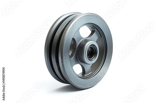 Obraz na płótnie Caster wheel isolated on a pure white background, showcasing its industrial design with precise focus on the metal construction and smooth rolling functionality. w salonie