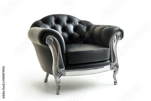 Obraz na płótnie Black and silver armchair, isolated against a white backdrop, showcasing its elegant design for an interior design product photo. w salonie