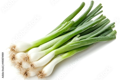 Obraz na płótnie Chopped green onions, isolated on a white background, showing off their vibrant color and freshness w salonie