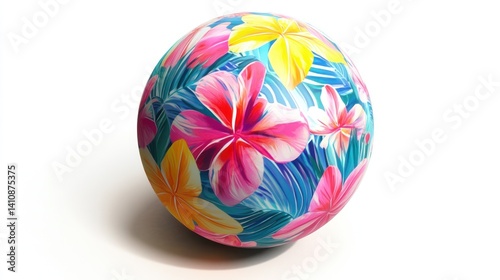 Colorful floral beach ball, isolated on a white background, ideal for summer designs