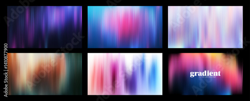 Ripple glass distortion background set. Collection Abstract fractal effect ribbed glass texture with vibrant gradients. Reeded Bold dynamic design blending futuristic tones vector bg.