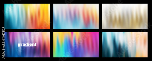 Ripple glass distortion background set. Collection Abstract fractal effect ribbed glass texture with vibrant gradients. Reeded Bold dynamic design blending futuristic tones vector bg.