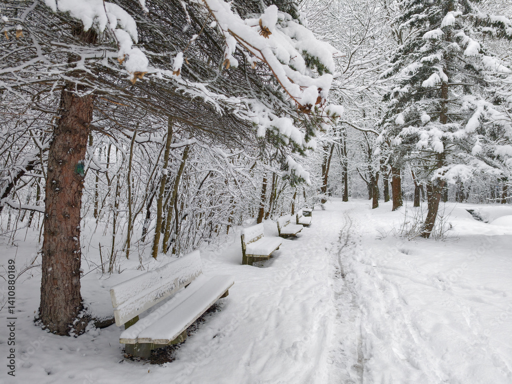 Winter Landscape of South Park in city of Sofia, Bulgaria