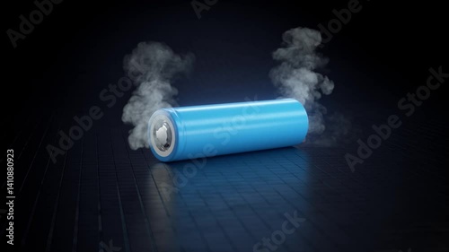 Lithium-ion 21700 cell - smoke, ignition, and fire. 3D Render