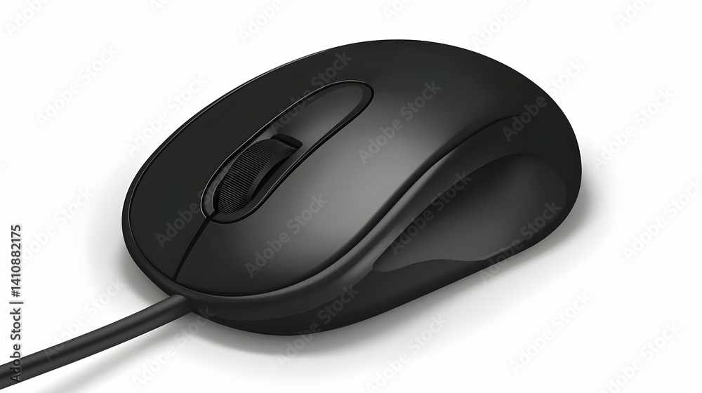 Black Wired Computer Mouse On White Background Black Wired Computer Mouse On White Background