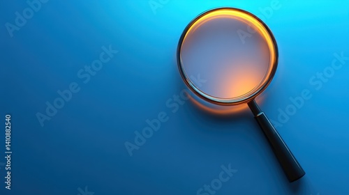 Illuminated Magnifying Glass on Blue Background Symbol of Investigation Discovery and Analys