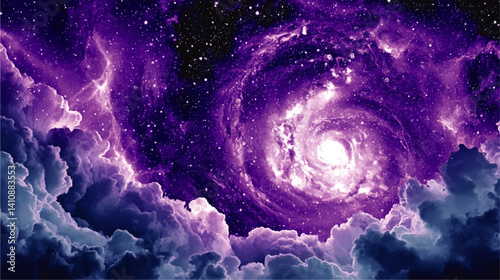 Mesmerizing Purple Spiral Galaxy Vector Illustration with Majestic Cosmic Clouds and Dazzling Star Field Space Background Ideal for Astronomy and Celestial Concepts