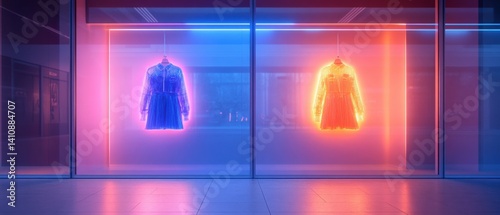 Glowing dresses in shop window display