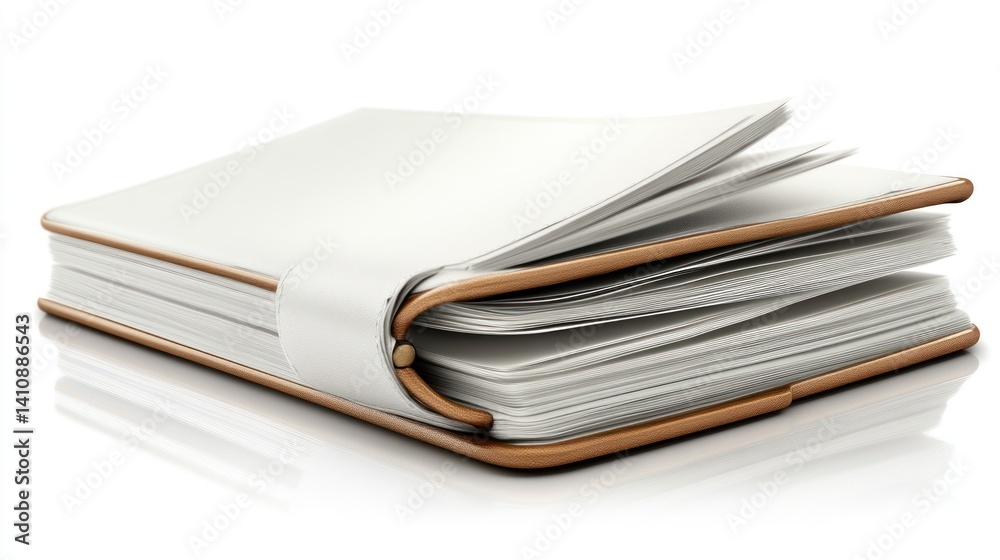 Open Notebook with White Pages and Brown Binding Ideal for Writing Journaling or Sketching Open Notebook with White Pages and Brown Binding Ideal for Writing Journaling or Sketching