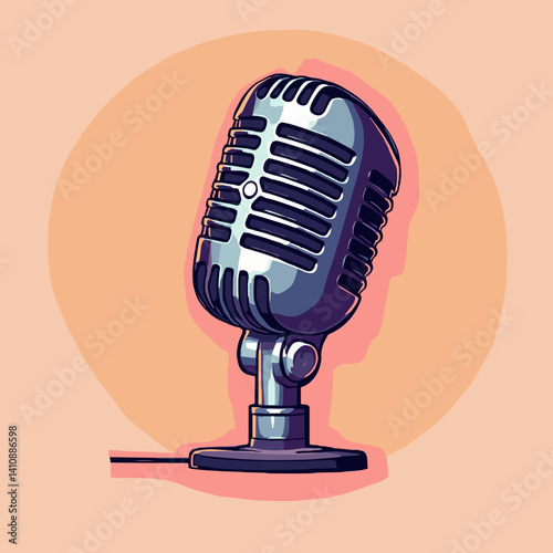 Vintage microphone illustration against a soft pastel background  