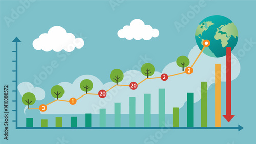 A timeline chart showing the steady increase of atmospheric carbon dioxide levels and its correlation with global temperature rise.. Vector illustration