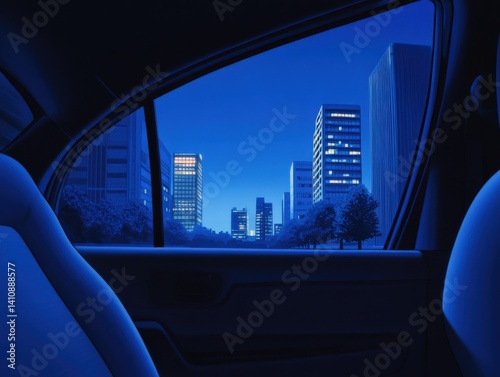 City lights from car at night